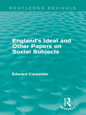 cover image of England's Ideal and Other Papers on Social Subjects